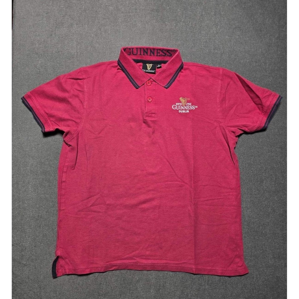 Guinness Dublin Polo Shirt Men's Short Sleeve Red‎ Rugby Embroidered Logo